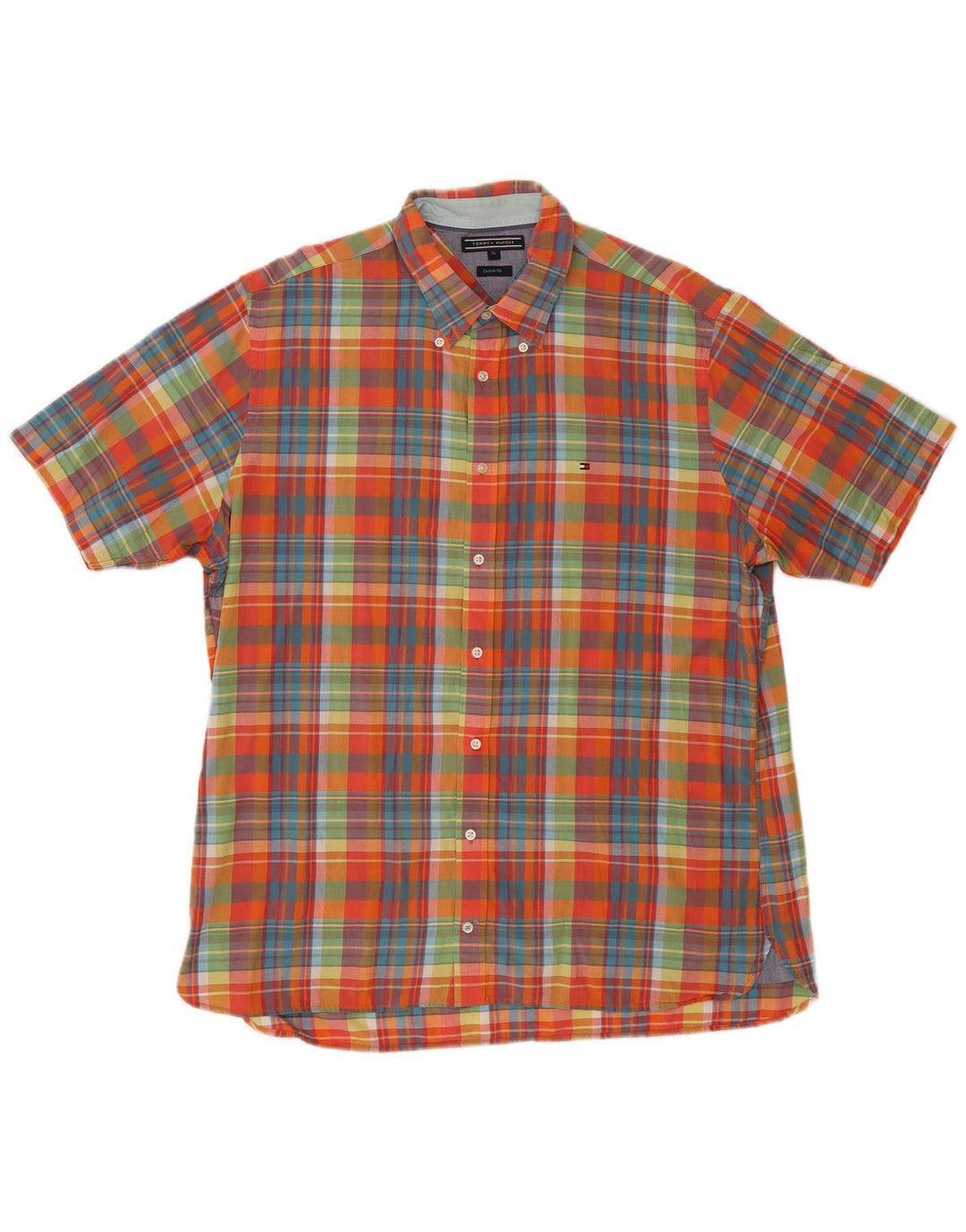 Tommy Hilfiger Mens Short Sleeve Custom Fit Shirt XL Multicoloured Check