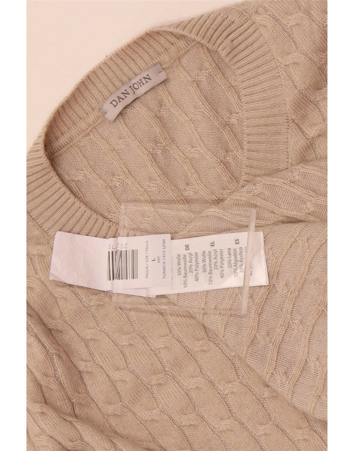 Dan John Uomo Girocollo Maglione Maglione Grande Poliestere Beige