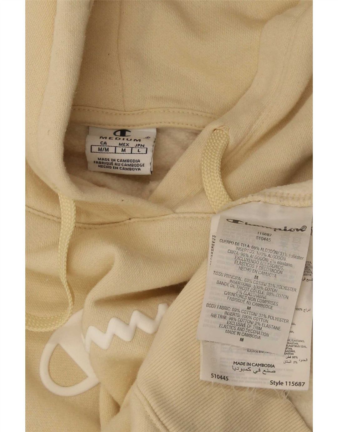 Champion Mens Graphic Hoodie Jumper Medium Yellow Cotton