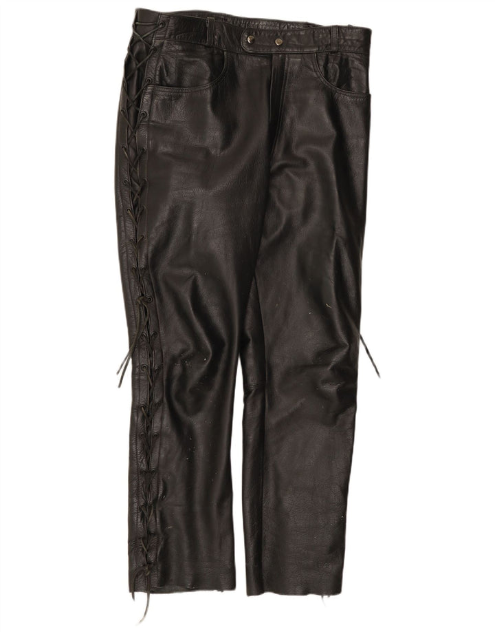 Vintage Mens Leather Trousers W36 L31 Black Leather