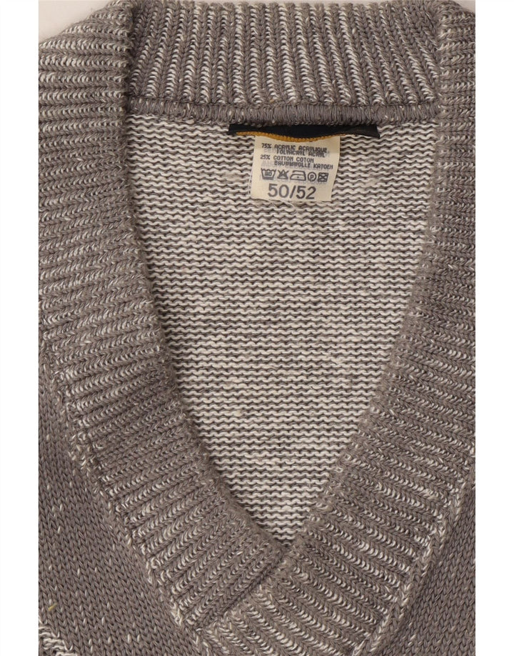 VINTAGE Mens V-Neck Jumper Sweater IT 50 Medium Grey Striped Acrylic Vintage Vintage and Second-Hand Vintage from Messina Hembry 