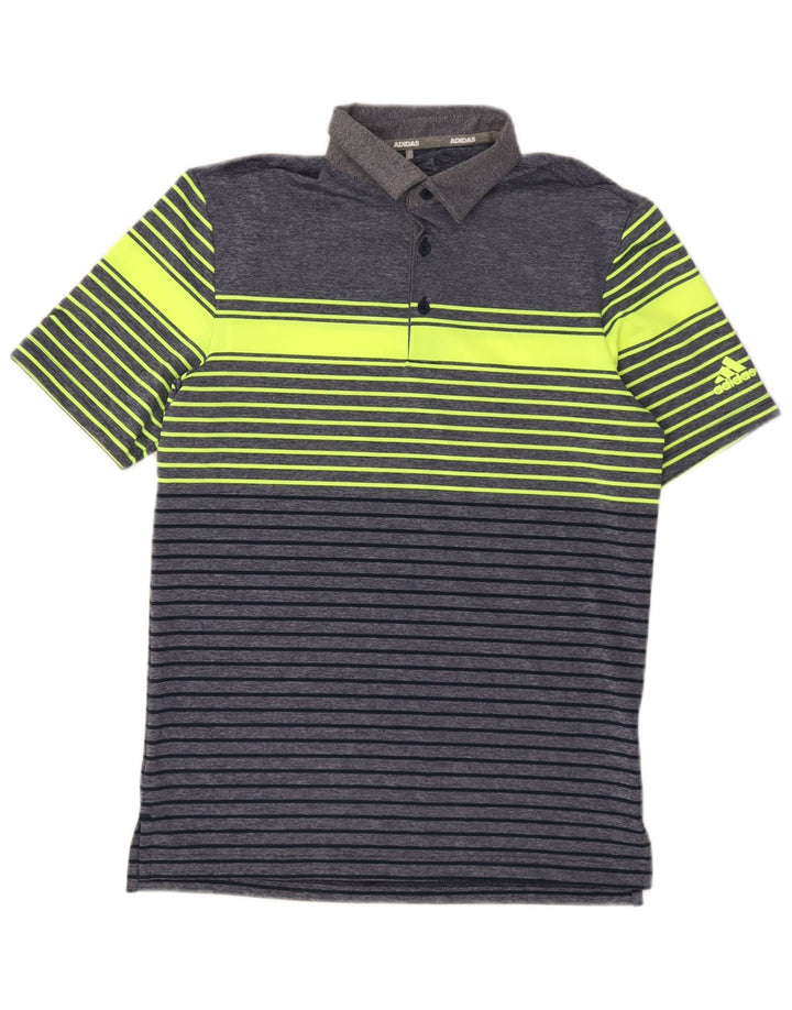 Adidas Mens Polo Shirt XS Navy Blue Striped Polyester