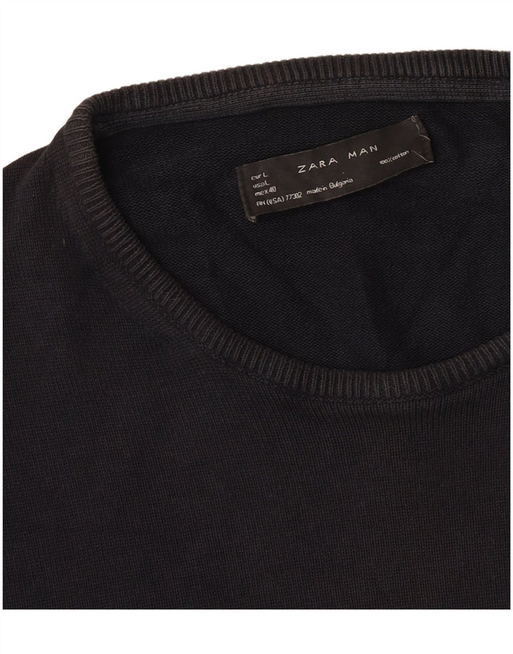 Zara Mens Crew Neck Jumper Sweater Large Black