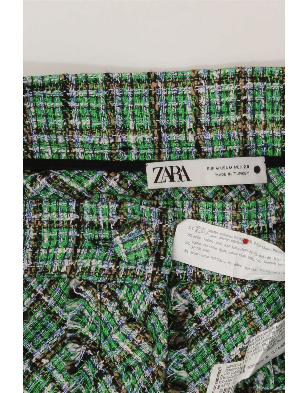Gonna a trapezio a vita alta da donna Zara media W28 poliestere a quadri verde
