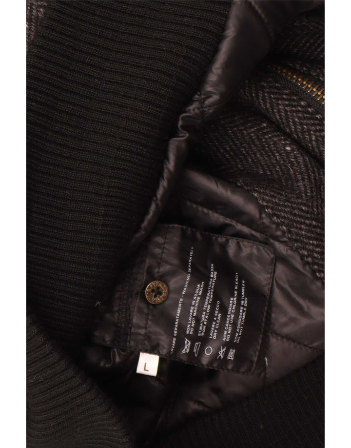 Pyramid Mens Bomber Jacket UK 40 Large Grey Pearringe Wool