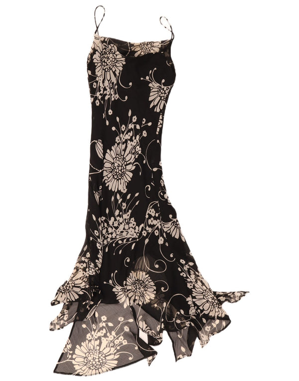 Zara Dame Ærmeløs Asymmetrisk Kjole EU 36 XS Sort Floral Polyester