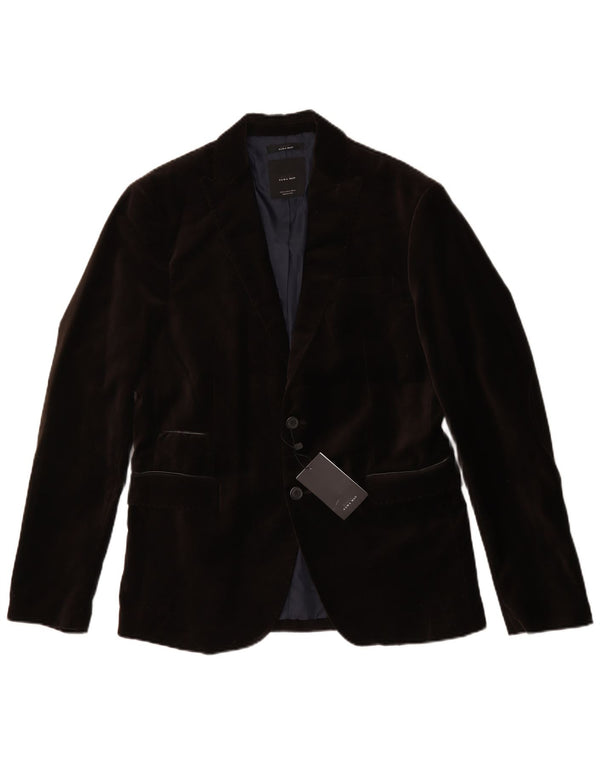 Zara Mens 2 Button Velour Blazer Jacket EU 50 Medium Brown Polyester