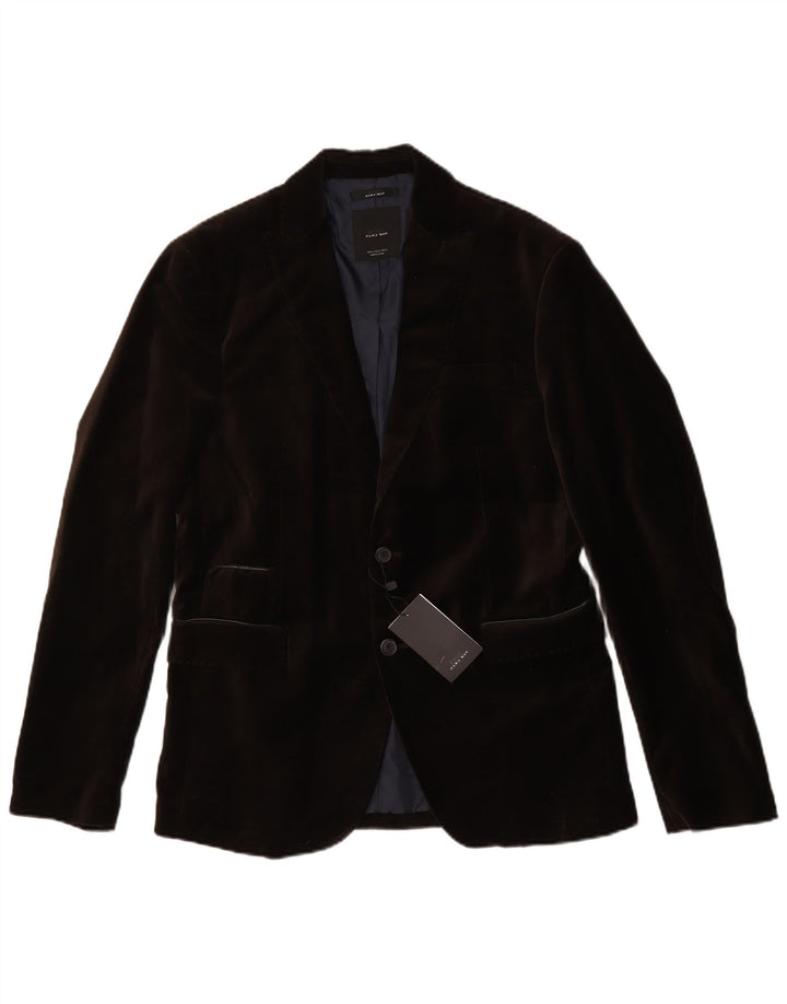 Zara Mens 2 Button Velour Blazer Jacket EU 50 Medium Brown Polyester