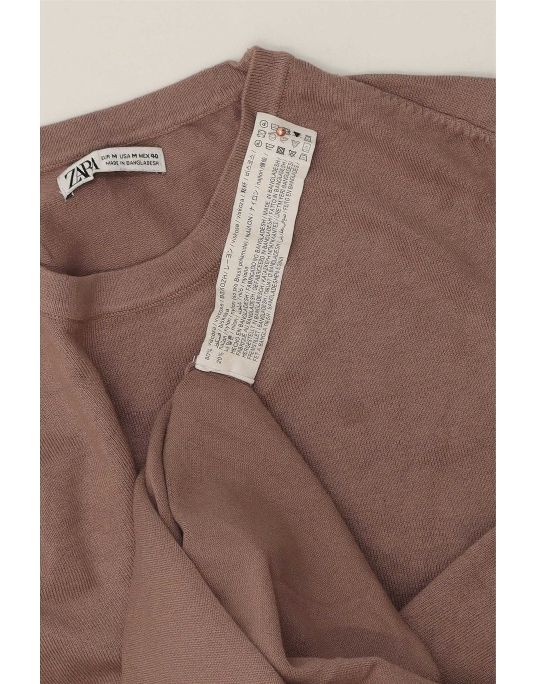 Zara Mens Crew Neck Jumper Sweater Medium Brown Viscose