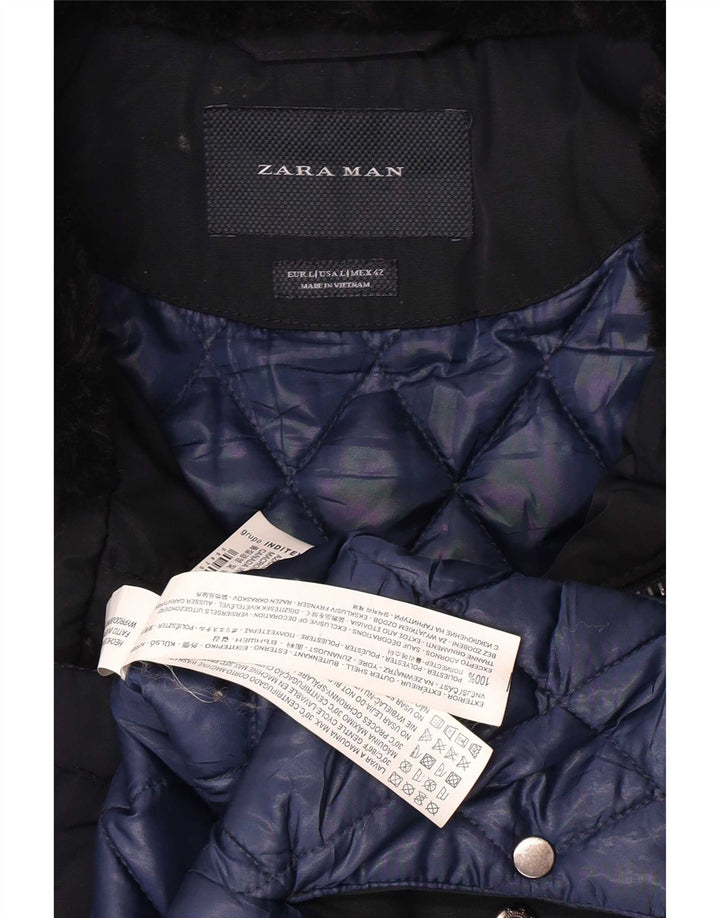 ZARA Mens Military Jacket UK 40 Large Navy Blue Polyester