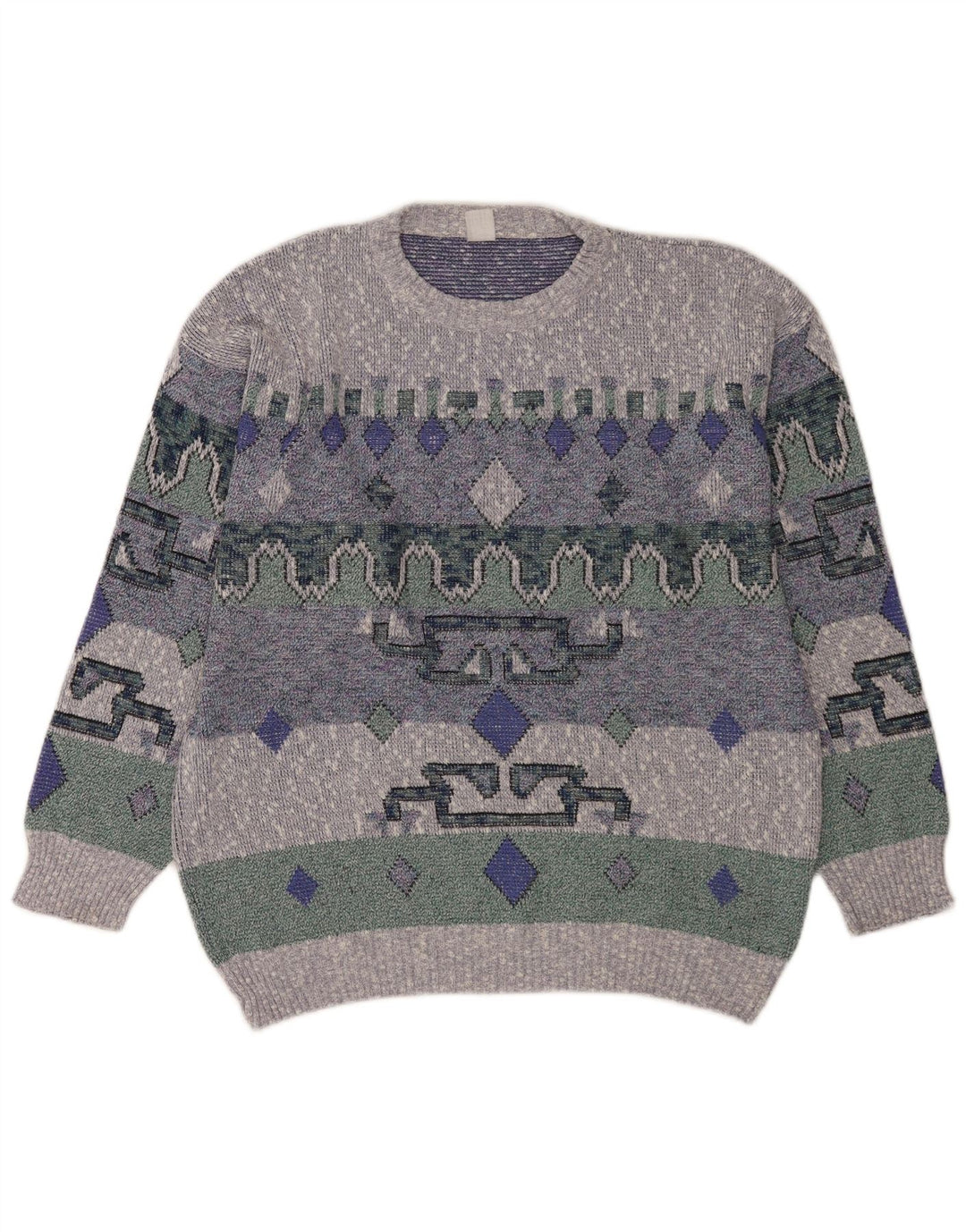 Maglione maglione girocollo da uomo vintage grande geometrico blu