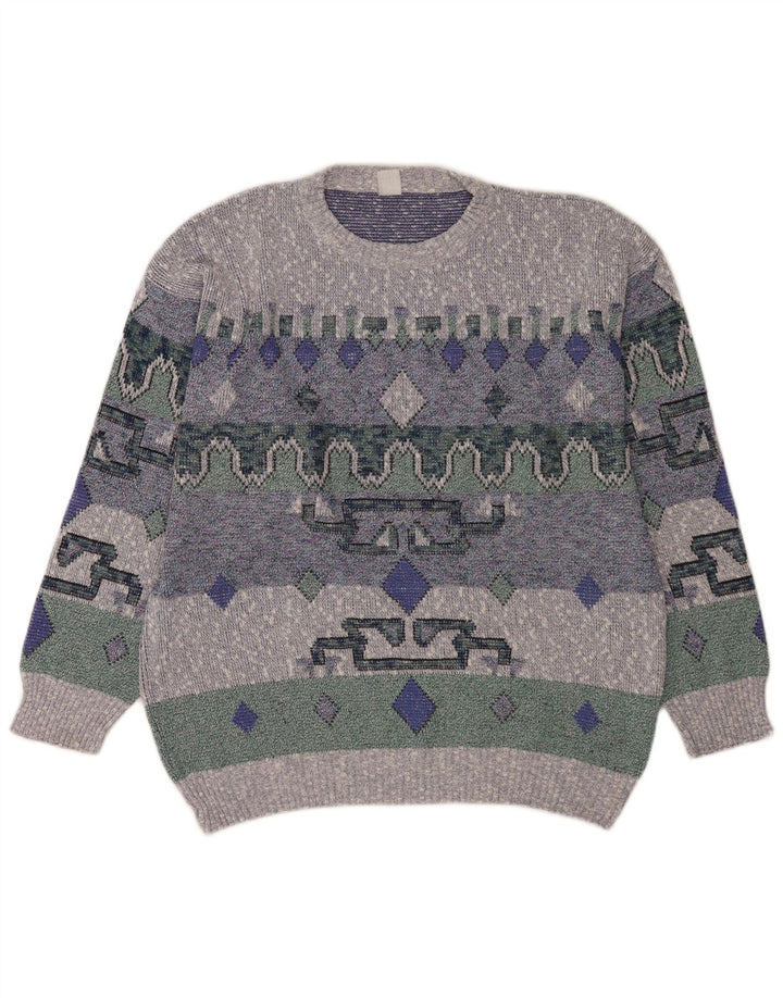 Maglione maglione girocollo da uomo vintage grande geometrico blu