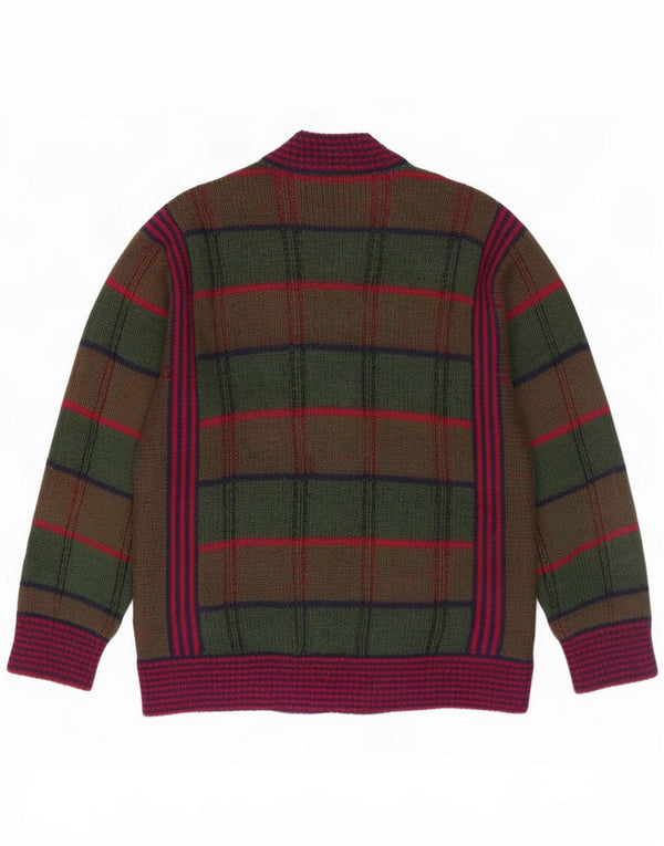 Cortina Mens Cardigan Sweater IT 50 Medium Green Check Mohair