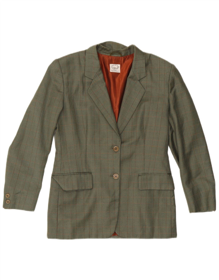 Vintage Womens 2 Button Blazer Jacket IT 42 Medium Green Check Wool