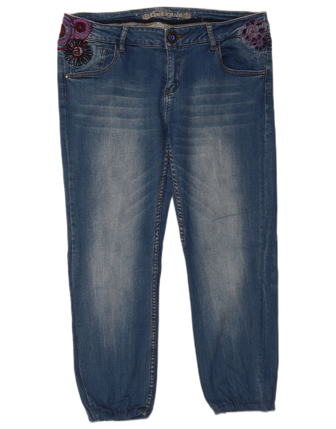 DESIGUAL Mens Cropped Jeans W36 L24 Blue Floral