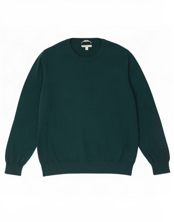 Marks & Spencer Mens Crew Neck Jumper Sweater 2XL Green Cotton