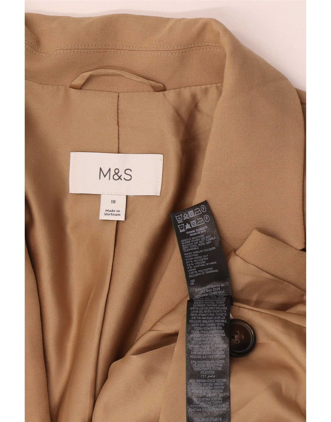 Marks & Spencer Womens 1 Button Blazer Jacket UK 18 XL Beige Polyester