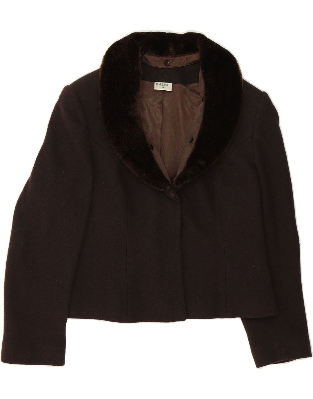 KALIKO Womens Crop Open Blazer Jacket UK 14 Large Brown Wool Vintage Kaliko and Second-Hand Kaliko from Messina Hembry 