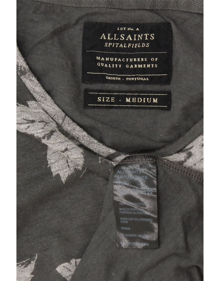 All Saints Mens T-Shirt Top Medium Grey Floral Cotton
