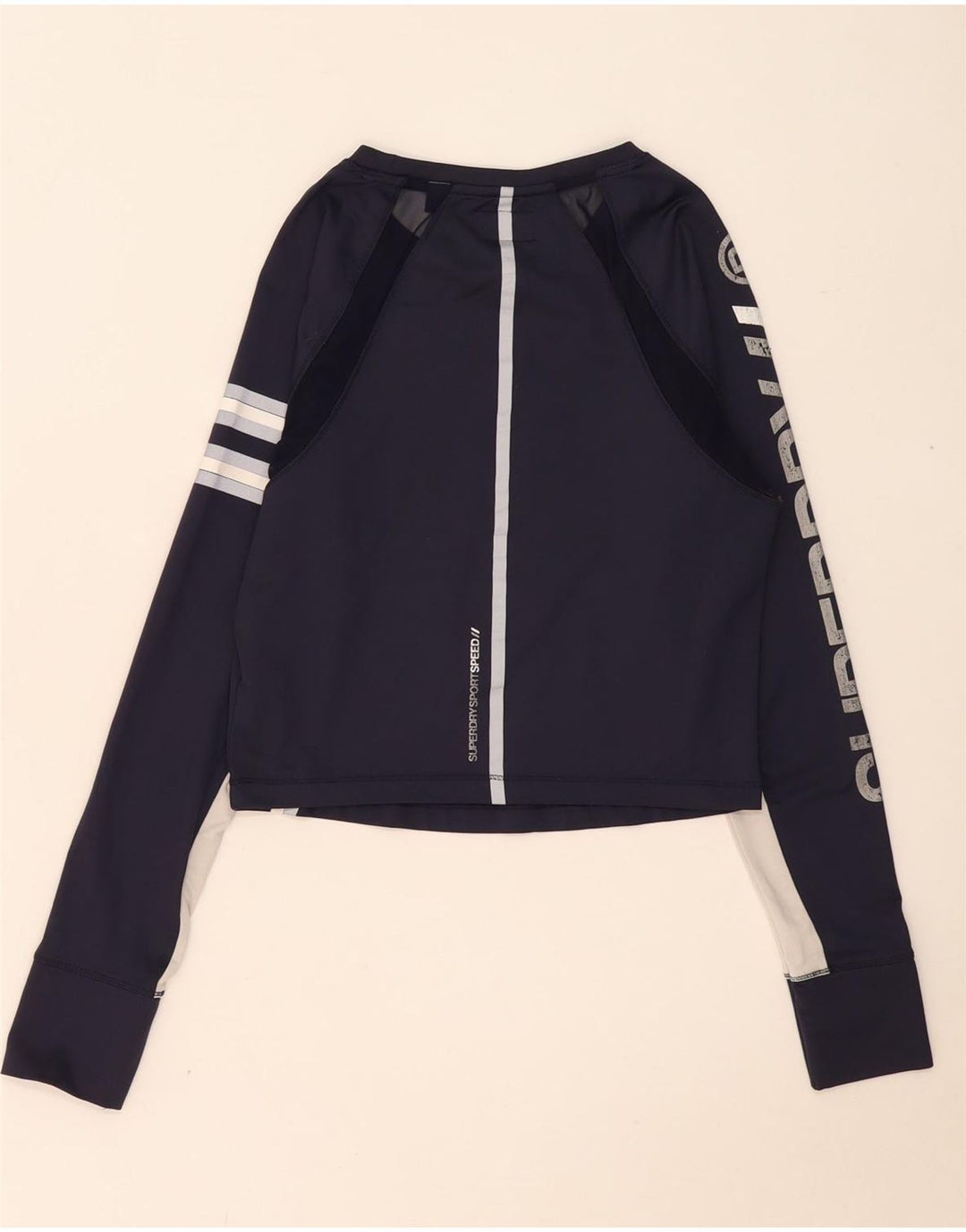 Top grafico da donna a maniche lunghe Superdry UK 12 color block blu navy medio