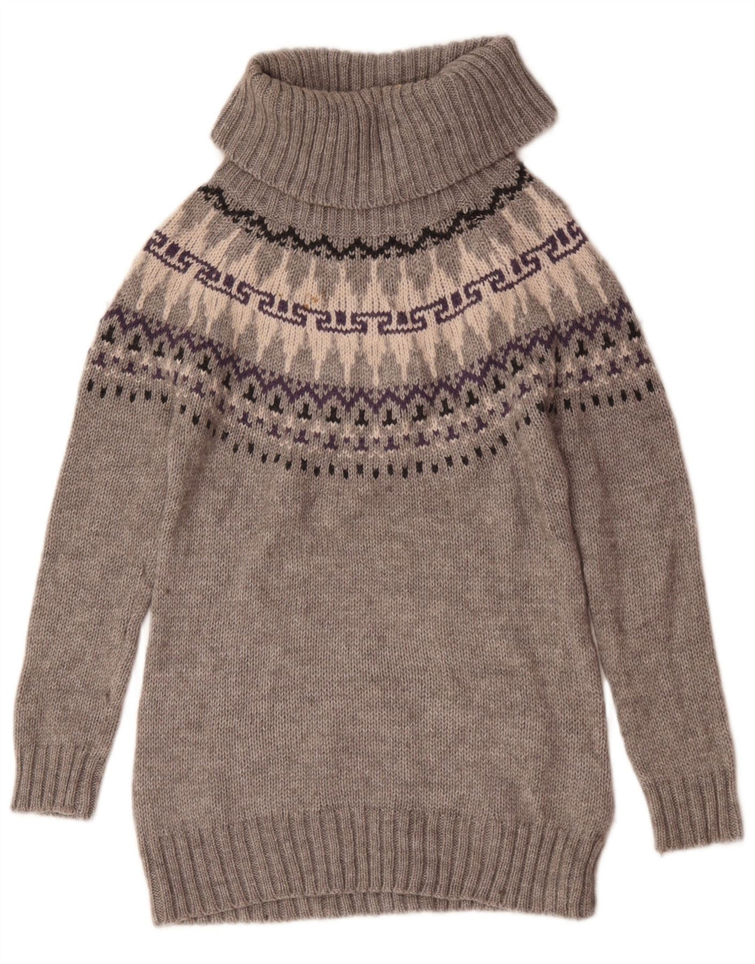 Marks & Spencer Womens Roll Neck Jumper Sweater UK 12 Medium Grey Fair Isle