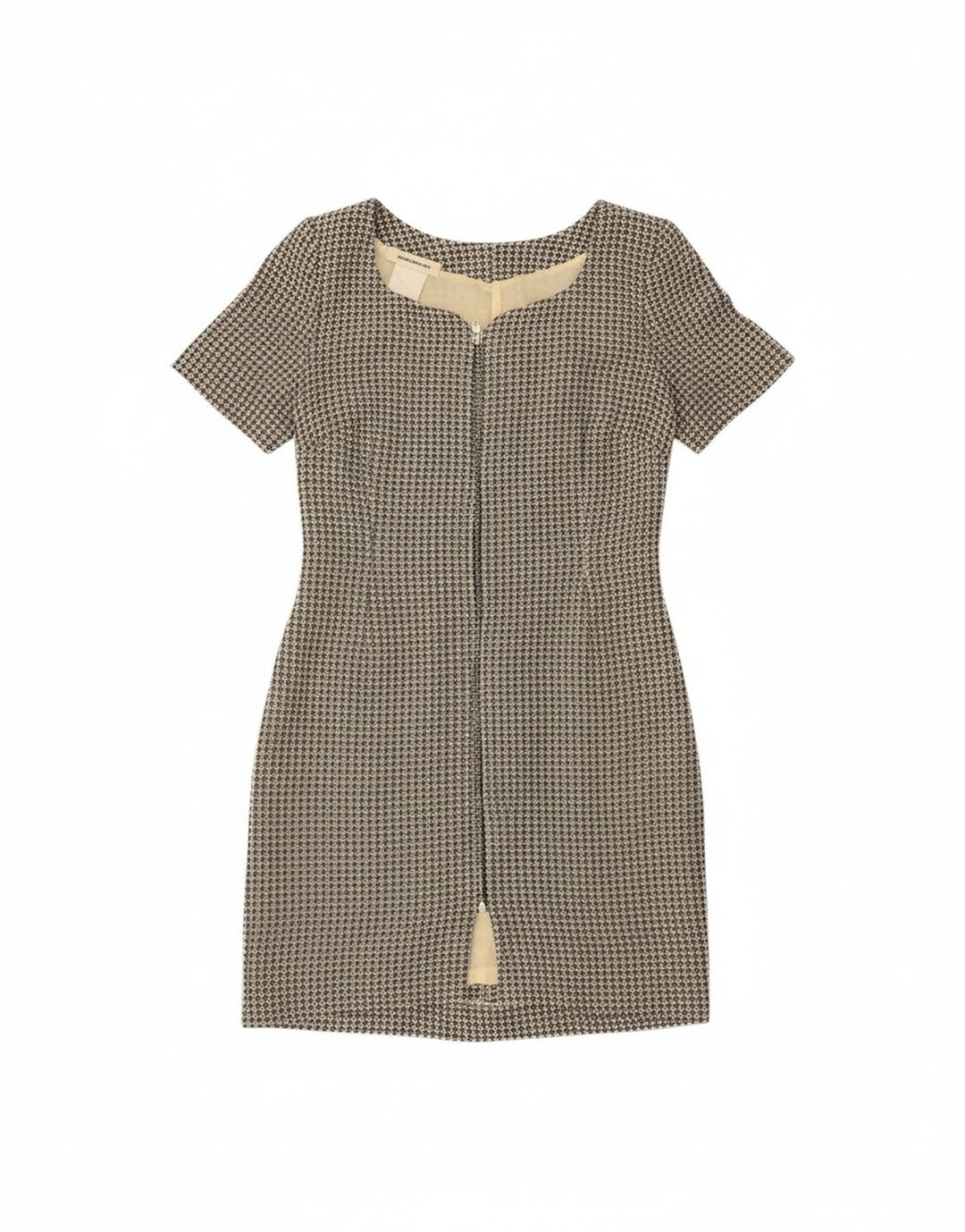 METRADAMO Womens Sheath Dress UK 10 Small Beige Houndstooth Vintage Metradamo and Second-Hand Metradamo from Messina Hembry 
