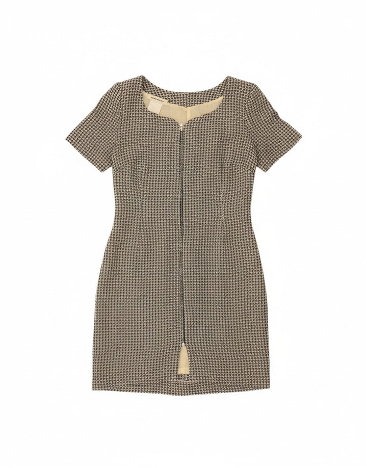 METRADAMO Womens Sheath Dress UK 10 Small Beige Houndstooth Vintage Metradamo and Second-Hand Metradamo from Messina Hembry 