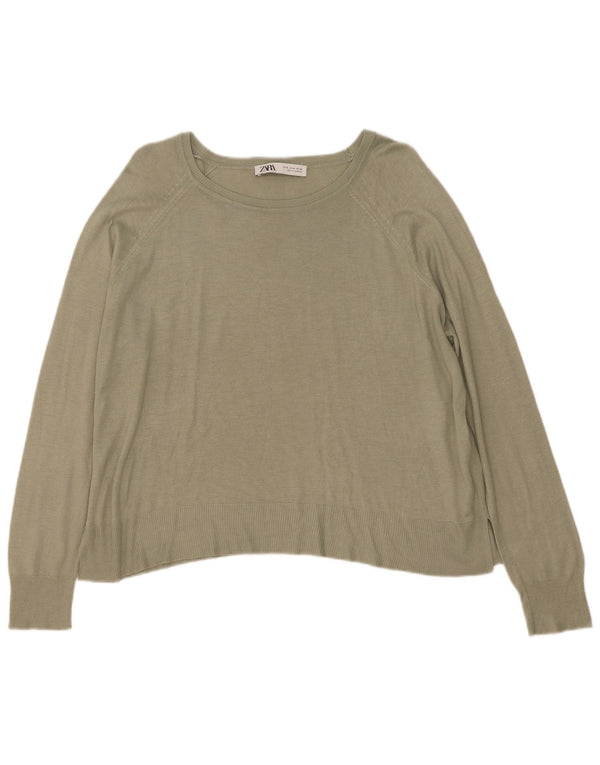 Zara Dame Loose Fit Bluse Top UK 14 Medium Khaki Viscose