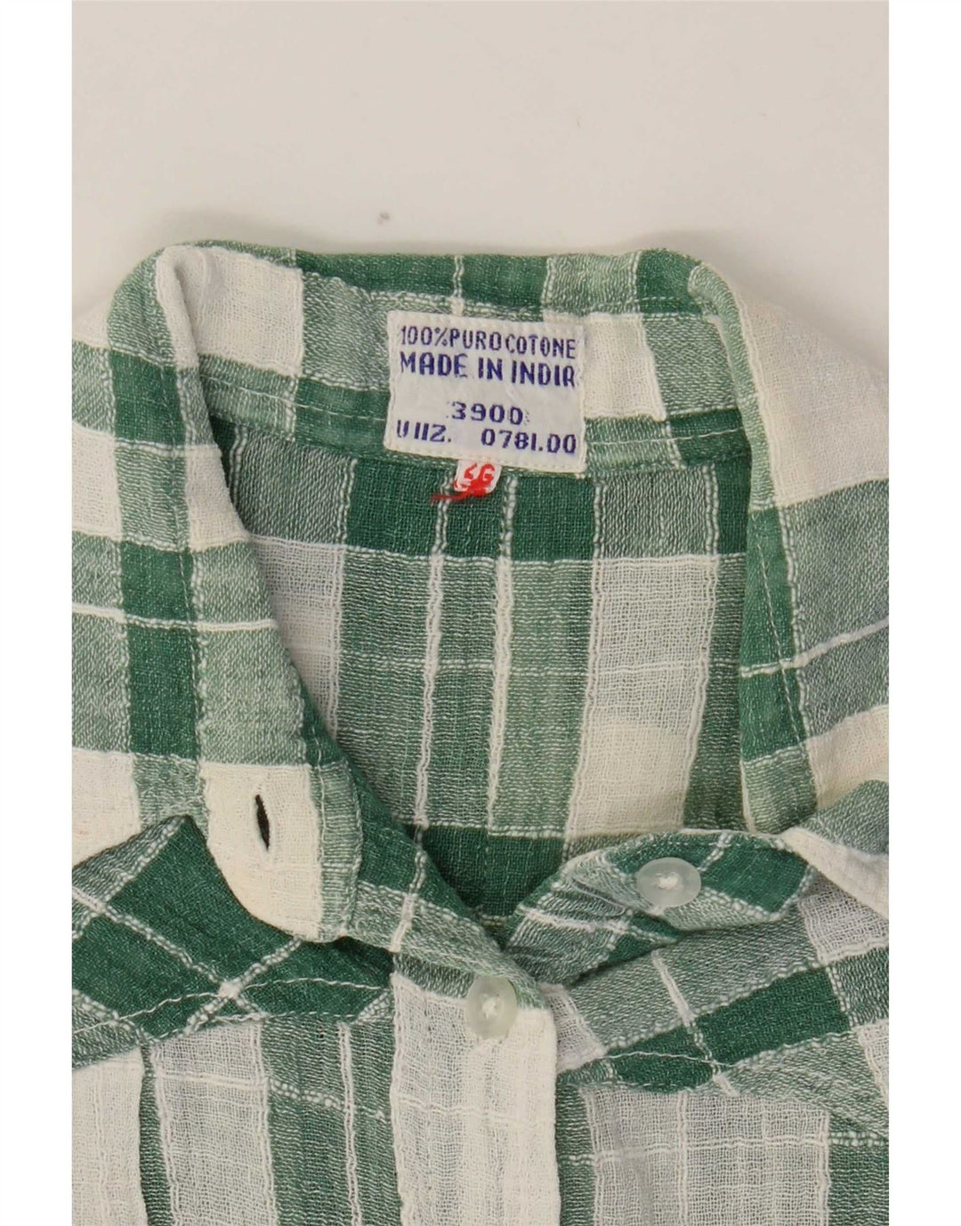 Vintage Damenhemd UK 14 Mittelgrün karierte Baumwolle