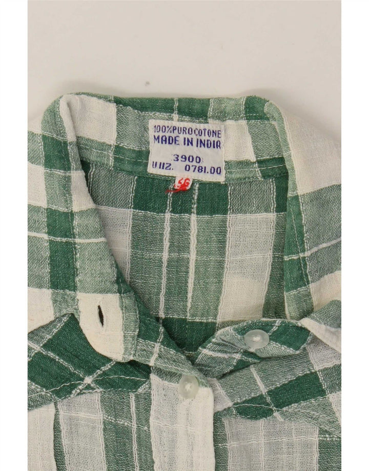 Vintage Damenhemd UK 14 Mittelgrün karierte Baumwolle