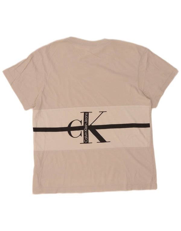 Calvin Klein Jeans Mens Graphic T-Shirt Top Small Beige Colourblock Cotton