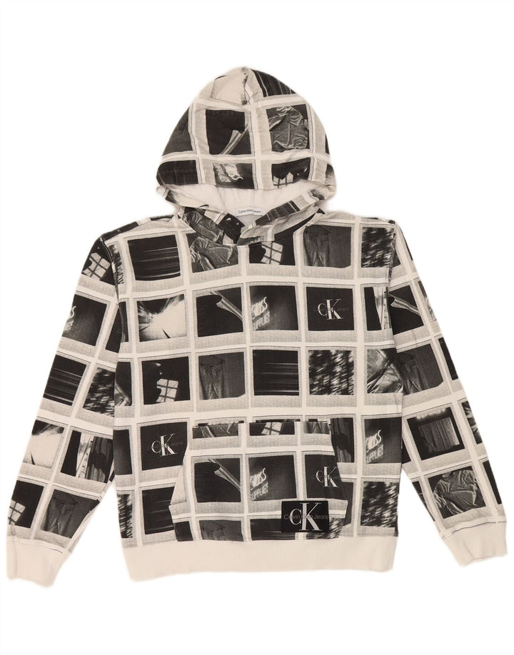 Calvin Klein Jeans Boys Graphic Hoodie Jumper 13-14 Years Grey Patchwork