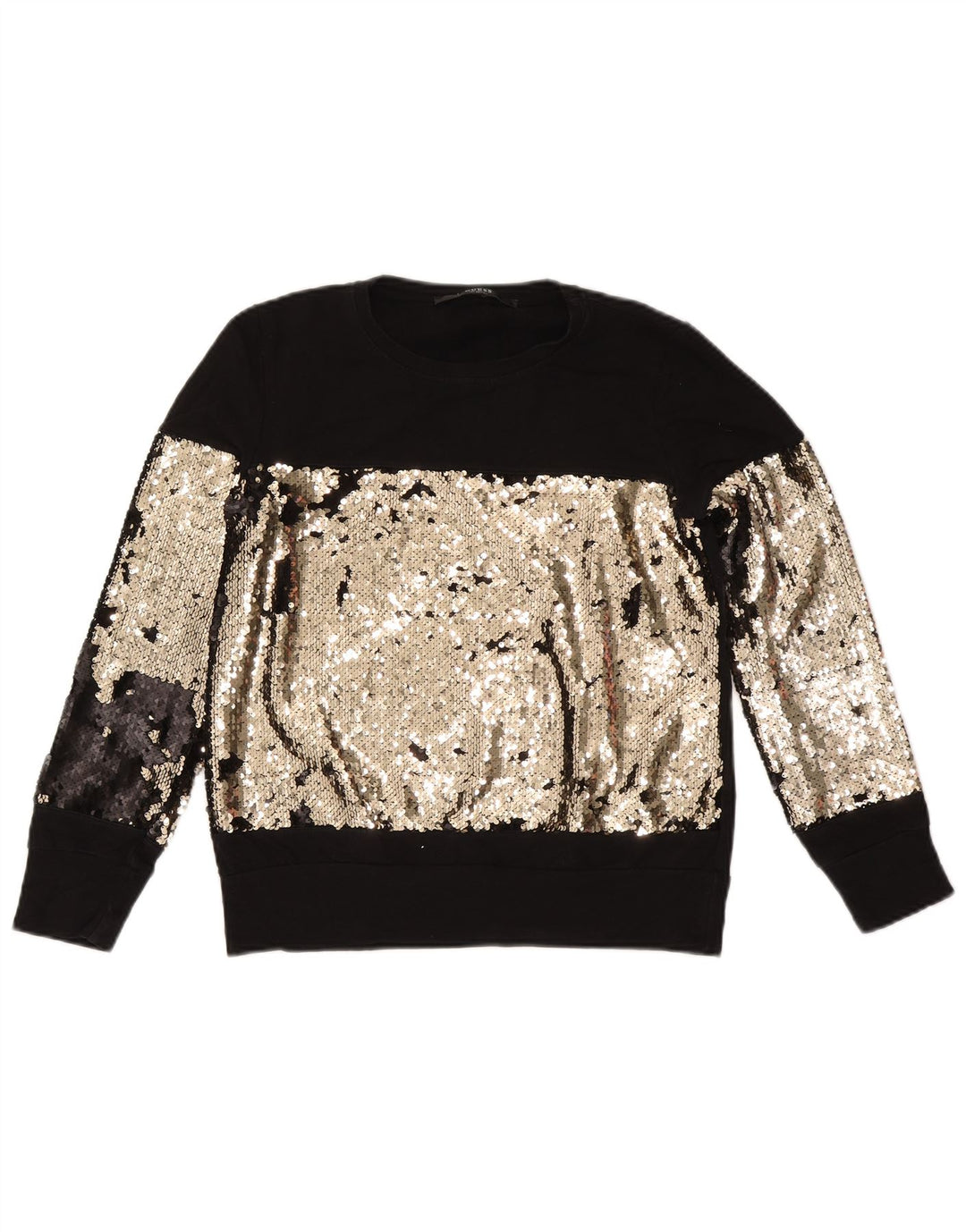 Guess Womens Sweatshirt Jumper UK 14 Medium Black Colourblock Cotton