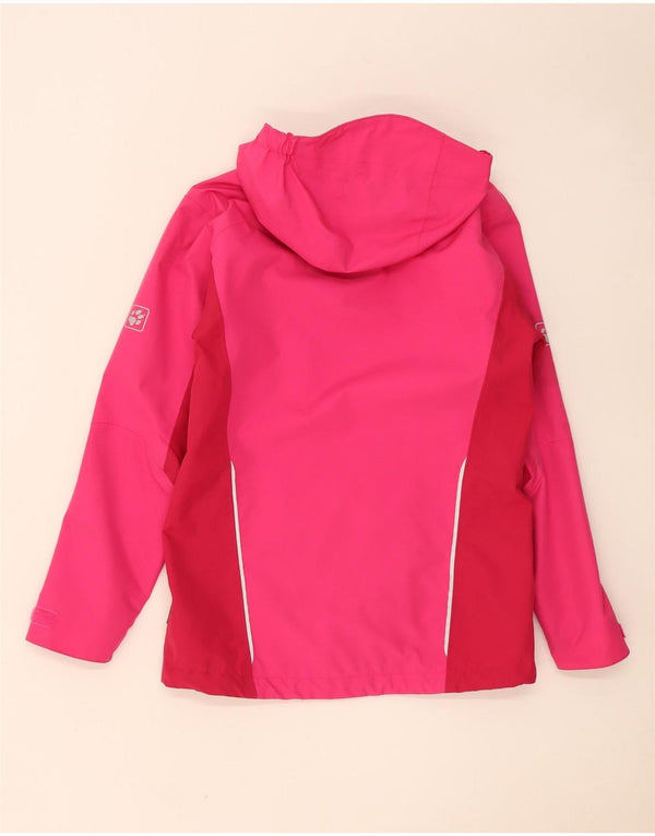 Jack Wolfskin Mädchen-Regenjacke mit Kapuze, 13–14 Jahre, rosa Farbblock