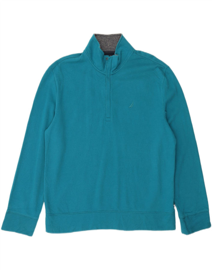 NAUTICA Mens Zip Neck Sweatshirt Jumper Large Blue Cotton