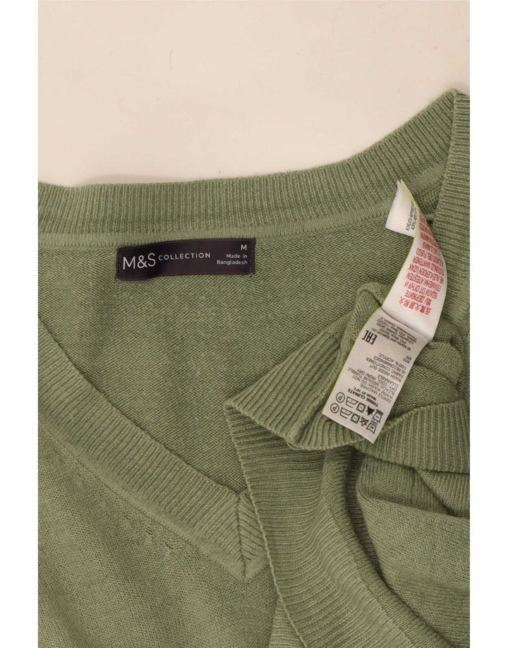Marks & Spencer Womens V-Neck Jumper Sweater UK 14 Medium Green Acrylic