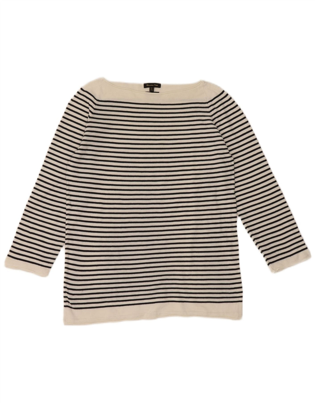Massimo Dutti Top da donna manica 3/4 UK 12 Medium White Striped Nautical