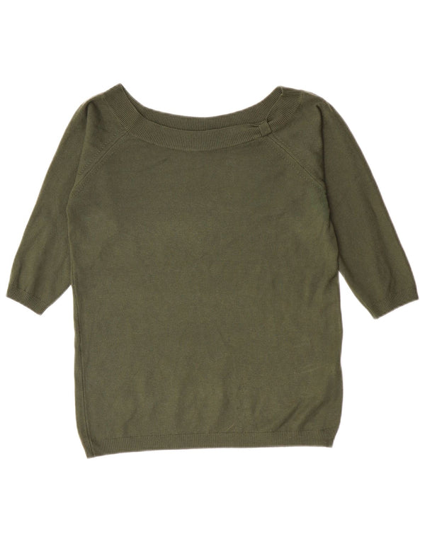 Zara Womens Crop 3/4-ærmet bådhalstrøje DK 14 Stor Khaki