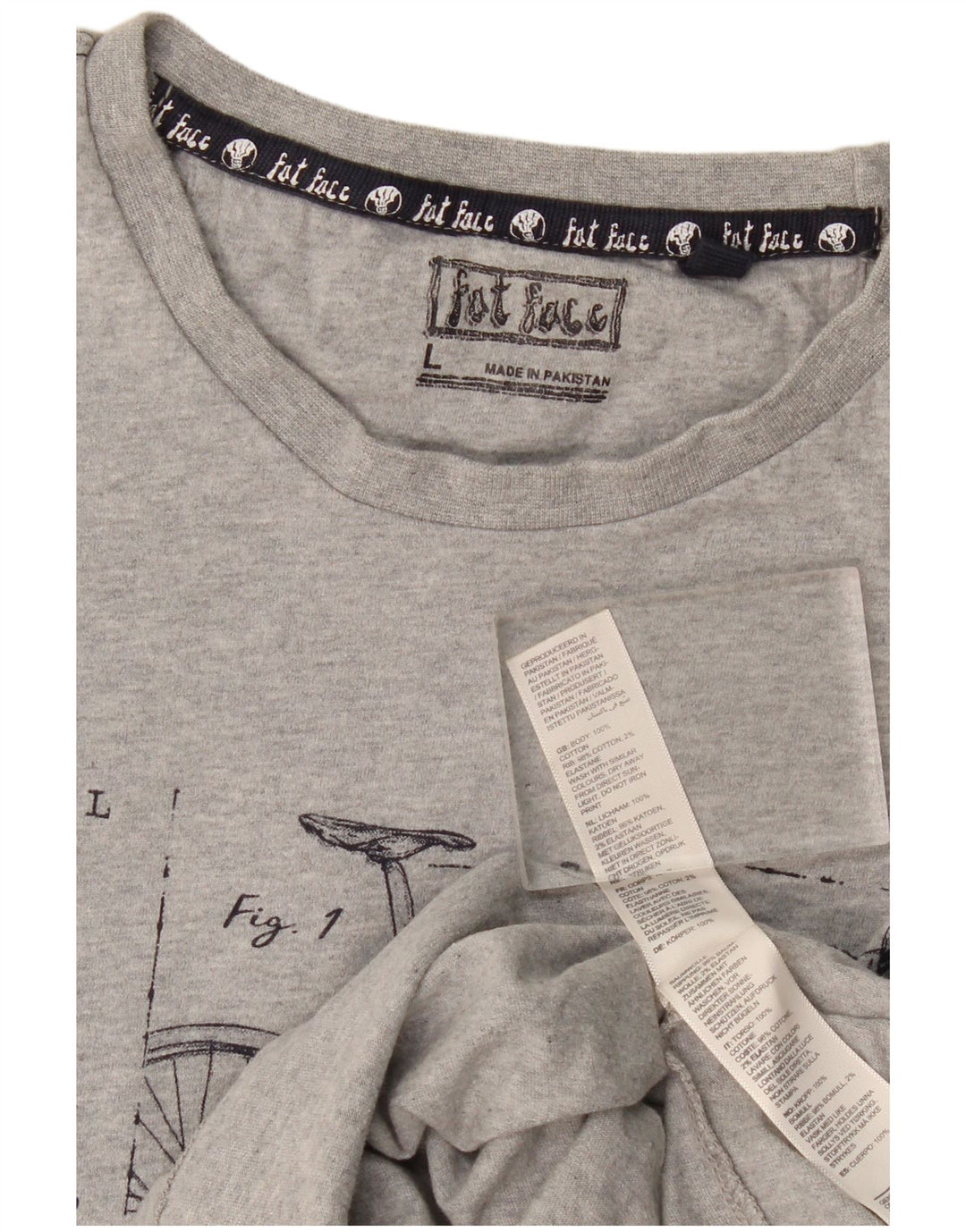 Fat Face Mens Graphic T-Shirt Top Large Grey Flecked Cotton
