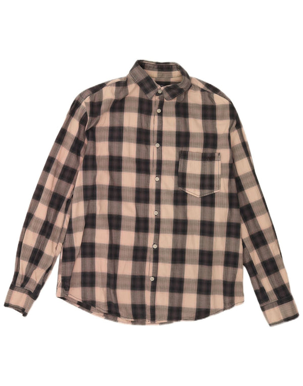 Armani Jeans Mens Regular Fit Flannel Shirt XL Beige Check Cotton