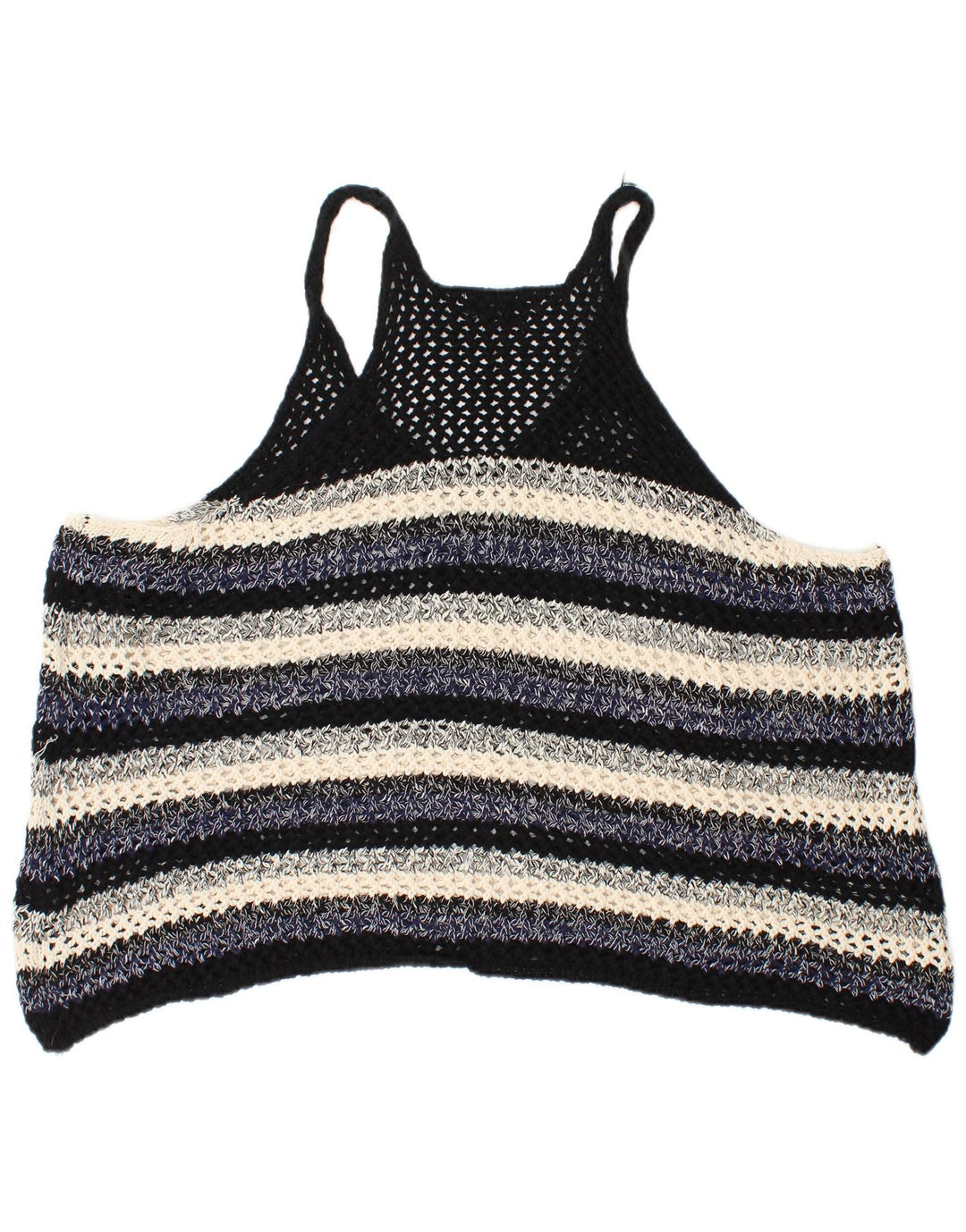 Zara Womens Oversized Sleeveless Blouse Top UK 10 Small Navy Blue Striped