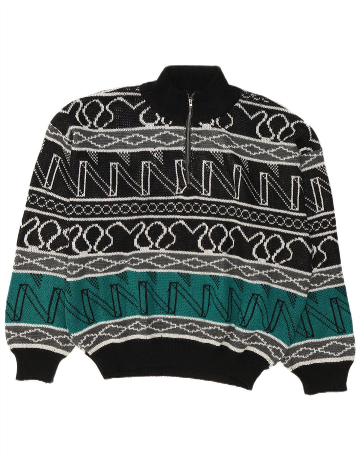 Vintage herre lynlås-hals sweater stor flerfarvet geometrisk