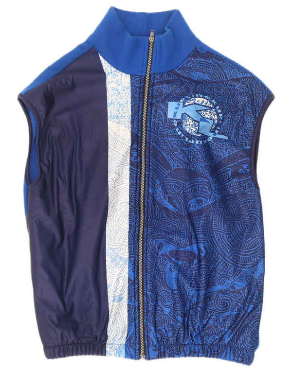 Vintage férfi grafikai polár Gilet UK 44 2XL kék Paisley poliészter