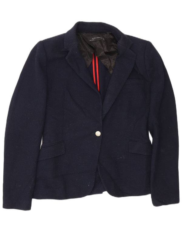 Zara Womens 1 Button Blazer Jacket UK 14 Large Navy Blue Polyester