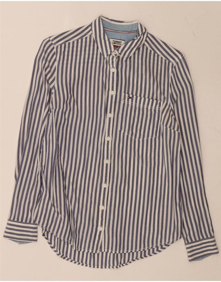 Tommy Hilfiger Womens Shirt UK 10 Small Blue Pinstripe
