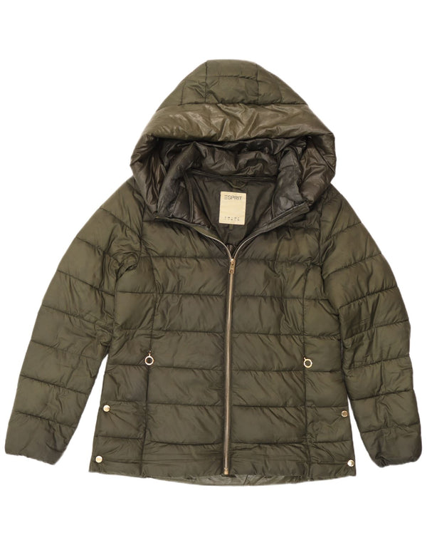 Esprit Womens Hooded Padded Jacket UK 16 Large Khaki