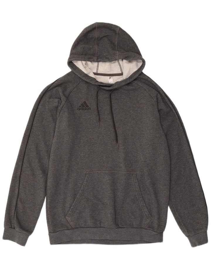 ADIDAS Mens Hoodie Jumper Medium Grey Cotton