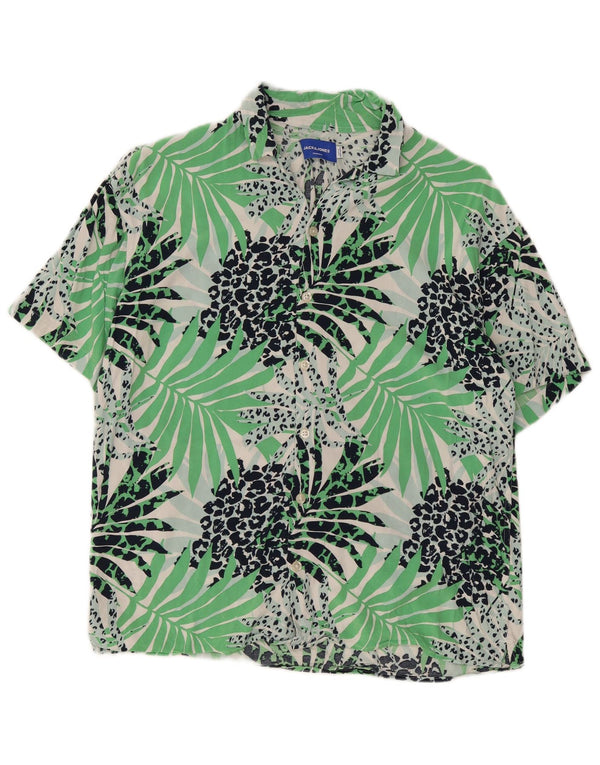 Jack & Jones Hombre Camisa Manga Corta Small Verde Floral Viscosa Playa