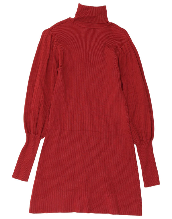 Zara Womens Long Sleeve Jumper Dress UK 8 Small Burgundy Viscose