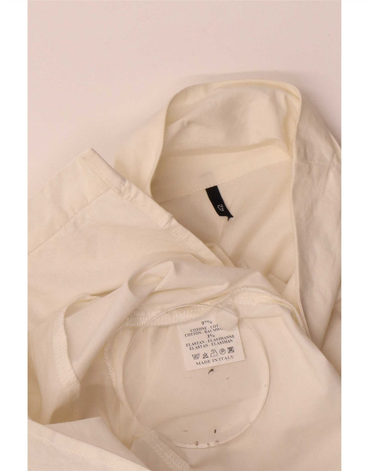 Vintage Womens Ruffle Front Shirt Blouse IT 42 Medium White Cotton